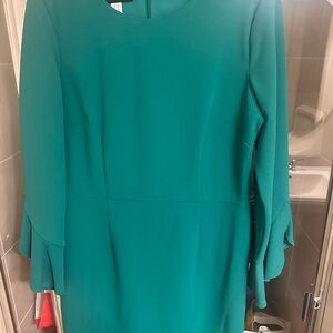 Donna Morgan Green Sheath Dress with Bell Sleeves